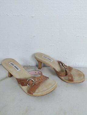 Steve Madden Y2K Style Brown Leather Slip-on Heeled Mules, Sz 8.5